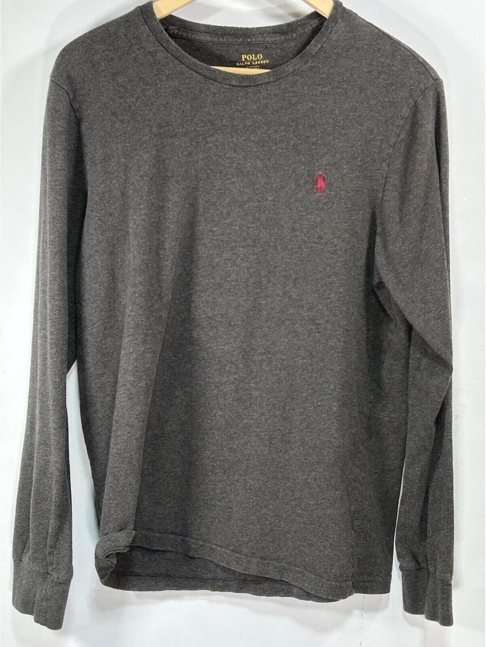 Polo Ralph Lauren Long Sleeve Crewneck T-Shirt Heather Gray Red Pony Logo